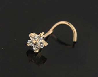 9K Solid Gold Nasenring - Blume Nase Bolzen - Edelstein Nase Bolzen - Schraub Nase Bolzen - Nase Piercing Ring - 20 Gauge Nasenring