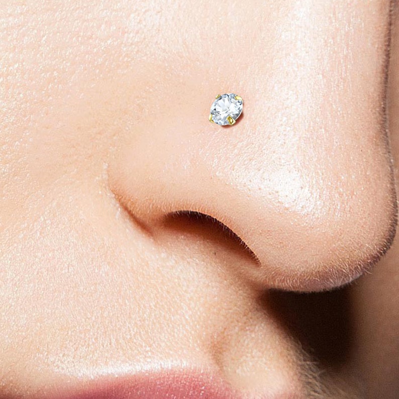 9ct Gold Nose Stud CZ Gemstone Nose Stud Nose Bone/straight Etsy UK