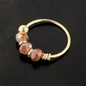 Light Topaz Beaded Nose Ring Hoop- 9ct Gold Nose Ring- Dainty Nose Ring- 22 Gauge Nose Ring