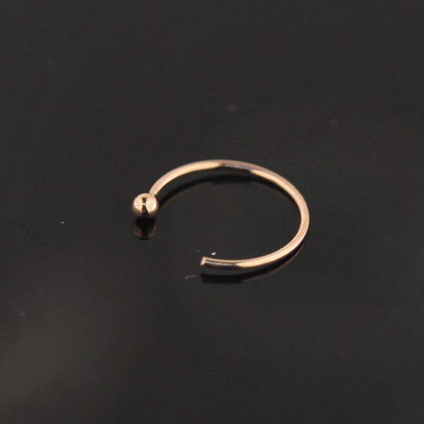 9ct Rose Gold Nose Hoop- Open Nose Hoop With Ball End- Thin Nose Ring- Tiny Nose Hoop- Available in Different Gauges and Sizes