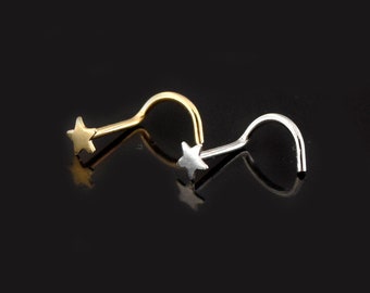 Star Nose Ring- 14K Gold Nose Ring- Screw Nose Stud- 20G Nose Stud (Gold & White Gold)