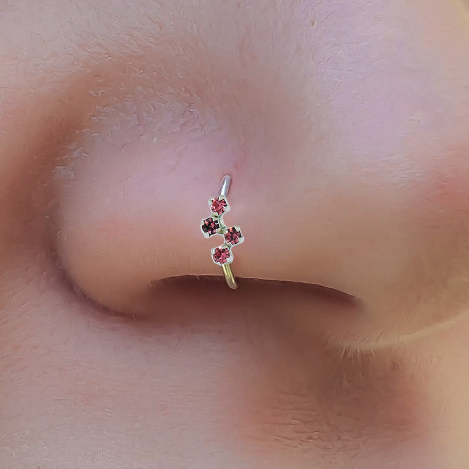 Fuchsia Pink Gemstone Nose Ring Hoop Nostril Piercing Ring Etsy