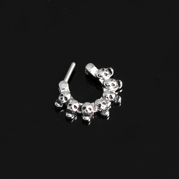 Multiple Skulls Septum Ring- Surgical Steel Septum Clicker- Hinged Septum Ring- 16G/14G Septum Ring