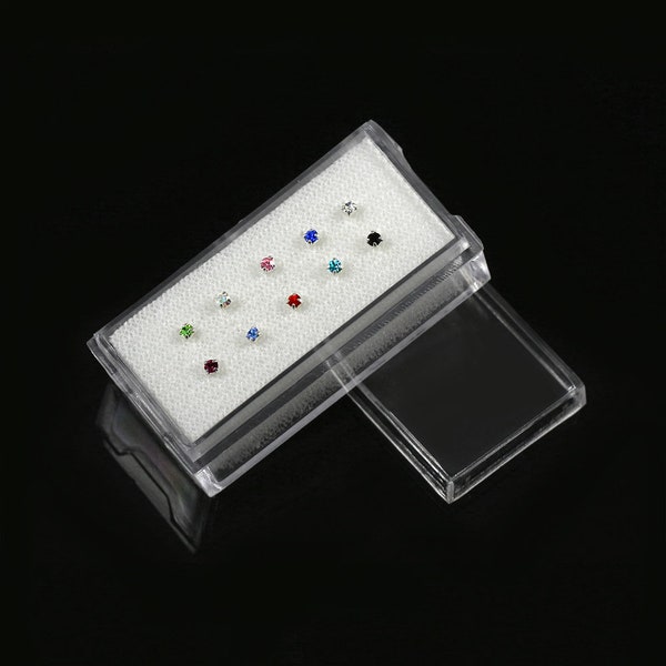 Set of 10 Round 2MM Gemstone Nose Stud- Nose Bone Stud- Sterling Silver Nose Ring- Thin Nose Ring- 22 Gauge Nose Ring- 10 Pieces in Box