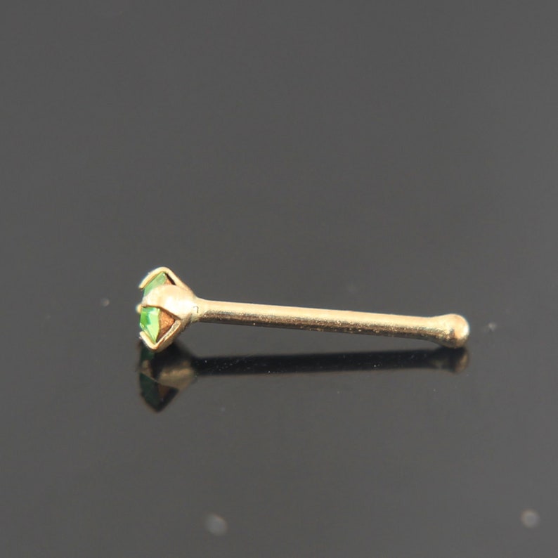 9ct Solid Yellow Gold Round Light Green Crystal Stone Top Ball End Nose Bone Stud Piercing Jewellery Peridot
