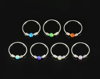 Opal Nose Hoop- Sterling Silver Nose Hoop- Beaded Nose Ring- Unique Nose Ring- Nose Piercing Ring- Thin Nose Ring- 22G Nose Ring