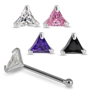 Crystal Triangle Nose Stud- Gemstone Nose Stud- Nose Bone- Tiny Nose Stud- 22 Gauge Nose Ring- 5 Pieces in Box
