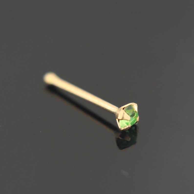 9ct Solid Yellow Gold Round Light Green Crystal Stone Top Ball End Nose Bone Stud Piercing Jewellery Peridot