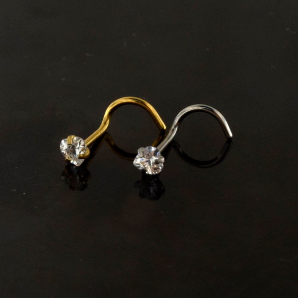 Heart Nose Stud with Cubic Zirconia Heart, 316L Surgical Steel -  Nose Screw Style Nose Ring (Available in Anodised Gold and Steel)