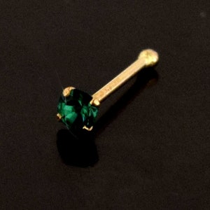 9ct Gold Nose Stud- Emerald Green CZ Nose Stud- Nose Bone Style- Tiny Nose Stud- Thin Nose Ring- 22 Gauge Nose Ring