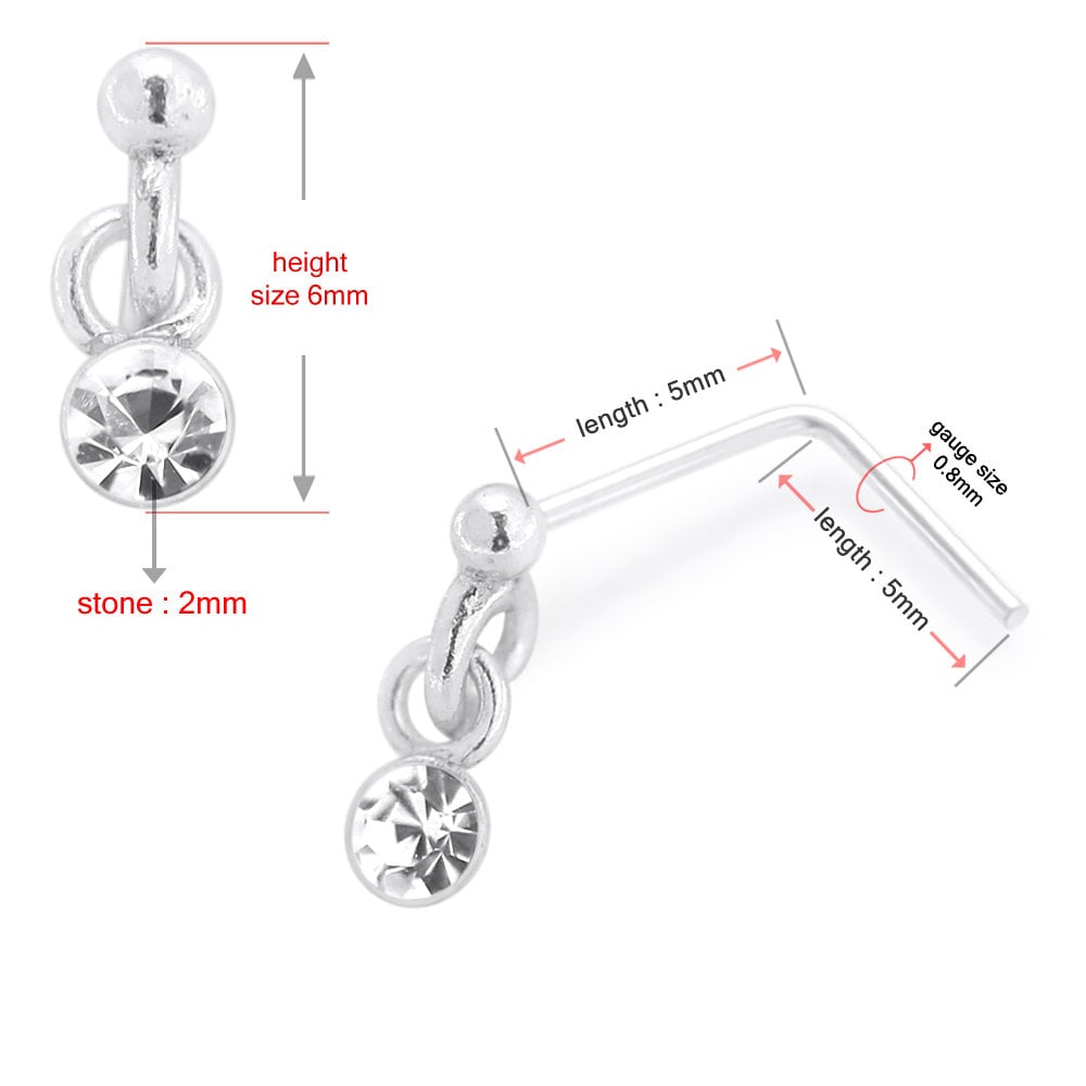 Dangling Gem Nose Stud Sterling Silver Nose Ring Nose Bone Etsy