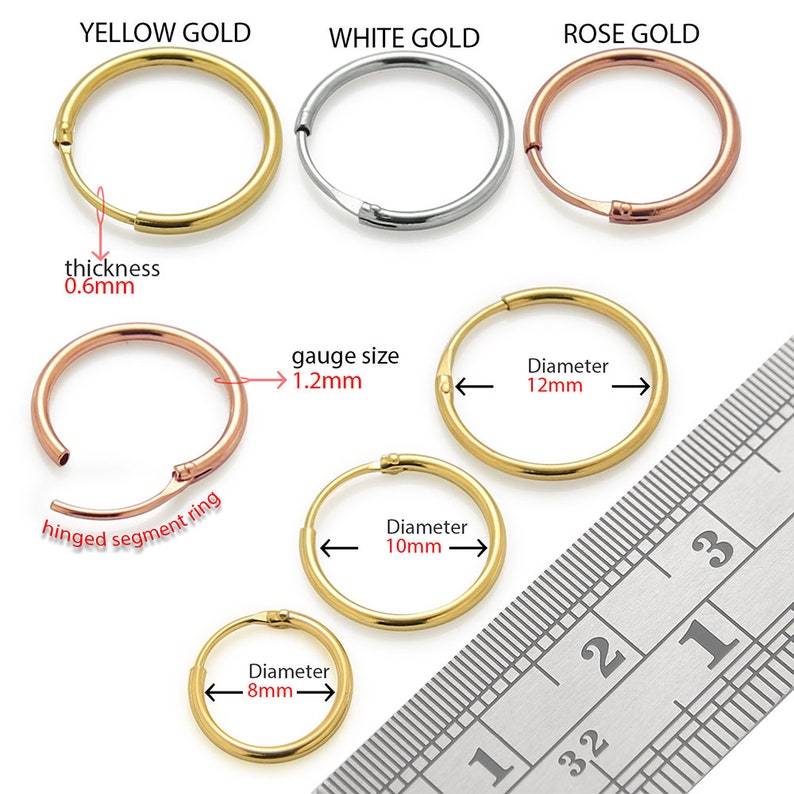 8mm 9K Gold Nose Ring Hinged Nose Hoop Thin Nose Ring 22 Etsy