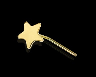 Flat Star Nose Stud- 9K Solid Gold Nose Stud- Unique Nose Ring- L Shaped Nose Stud- Nose Piercing Ring- Thin Nose Ring- 22G Nose Ring