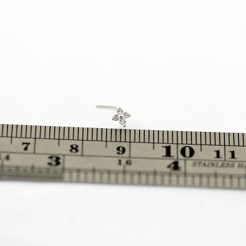 Thin Nose Ring Nose Screw or L Bend Nose Ring Sterling Silver Nose Stud Crystal Flower Nose Stud 22 Gauge