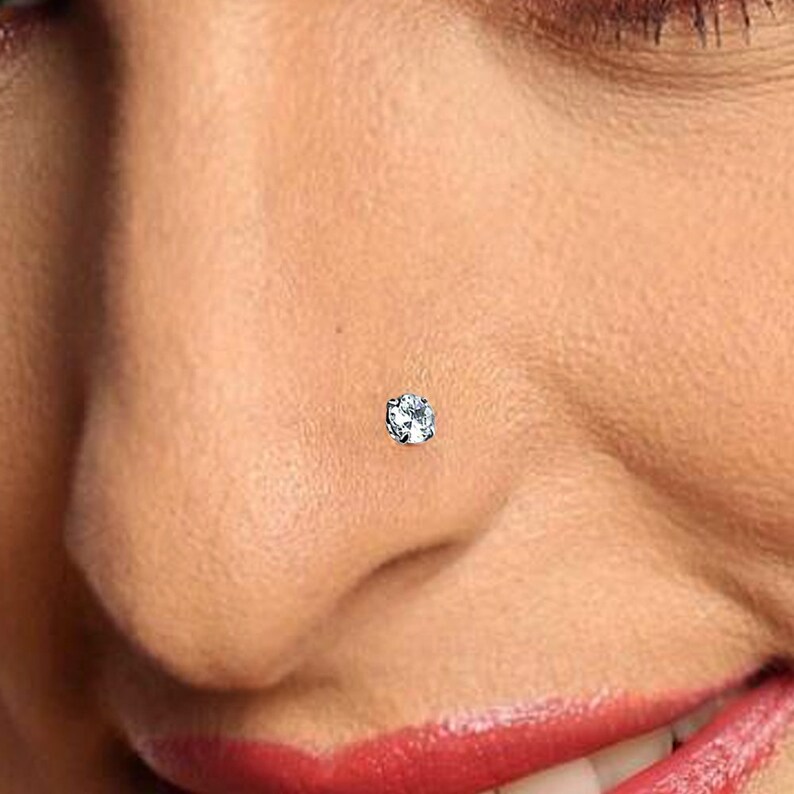 Round Nose Stud With Cubic Zirconia Stone 316L Surgical Steel Etsy