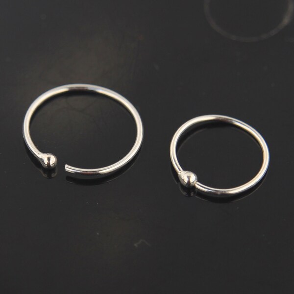 Sterling Silver Nose Ring Hoop- BCR Shape Nose Hoop- Open Nose Ring- Tiny Nose Hoop- Thin Nose Ring- 22 Gauge Nose Ring