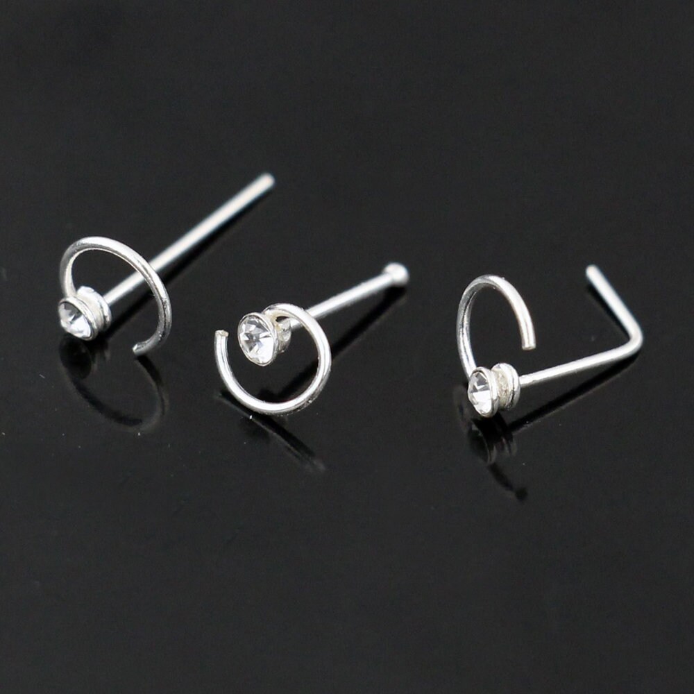Gemstone Spiral Nose Ring Sterling Silver Nose Ring Nose Etsy