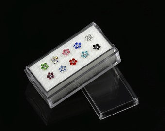 Set Of 10 PCS Gemstone Flower Nose Stud Box- Nose Bone/ L Shaped Nose Stud/ Straight Nose Pin- Sterling Silver Nose Ring- 22 Gauge Nose Ring