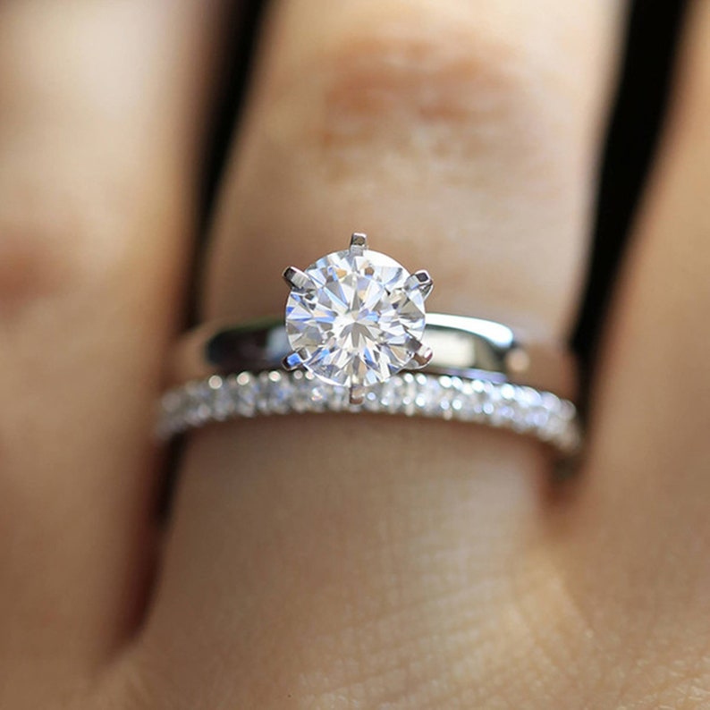 Moissanite Ring 1.50 Ct Colorless Moissanite Bridal Set Wedding Ring With 18KT White Gold Ring
