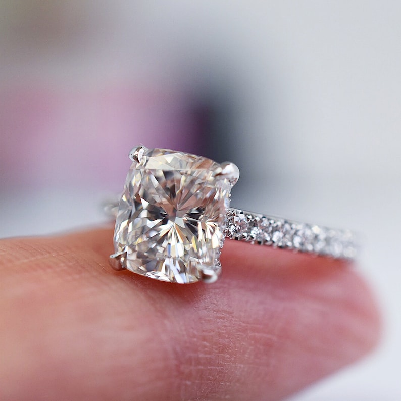 2.50 Ct Colorless Cushion Cut Moissanite Solitaire Wedding Ring in 14KT White Gold Anniversary Ring Engagement Ring
