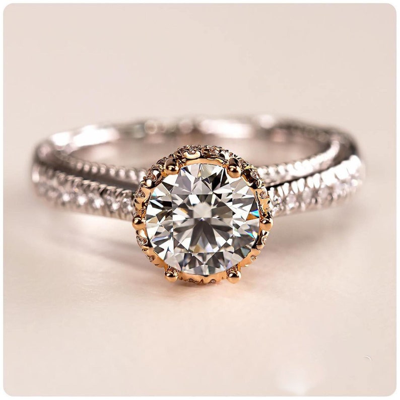 Engagement Ring Gift For Mum 1.60 Ct White Round Moissanite Halo Wedding Ring,Moissanite Ring in 10KT Yellow Gold Ring