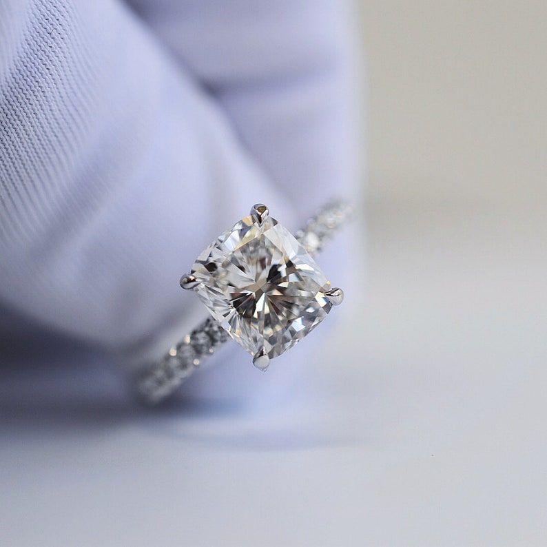 2.50 Ct Colorless Cushion Cut Moissanite Solitaire Wedding Ring in 14KT White Gold Anniversary Ring Engagement Ring