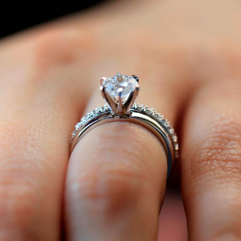 Moissanite Ring 1.50 Ct Colorless Moissanite Bridal Set Wedding Ring With 18KT White Gold Ring
