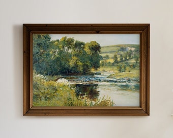 Large Wall Art Landscape Painting | Country Farmhouse Digital Download Print | Countryside Landscape Decor | Printable Vintage Landscape