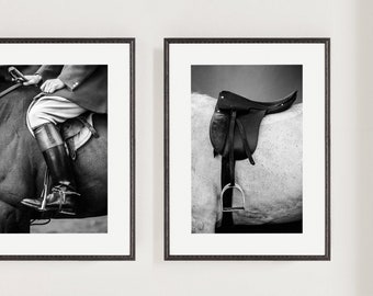 Set of Two Black & White Vintage Equestrian Prints | Horse Prints | Equestrian Print Set | Equine Art | Equestrian Photography | Fox Hunting