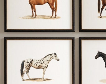 Farmhouse Gallery Wall Set of Paintings | Vintage Animal Wall Art Prints | Horse Art Prints | Equestrian Home Decor | Modern Farmhouse