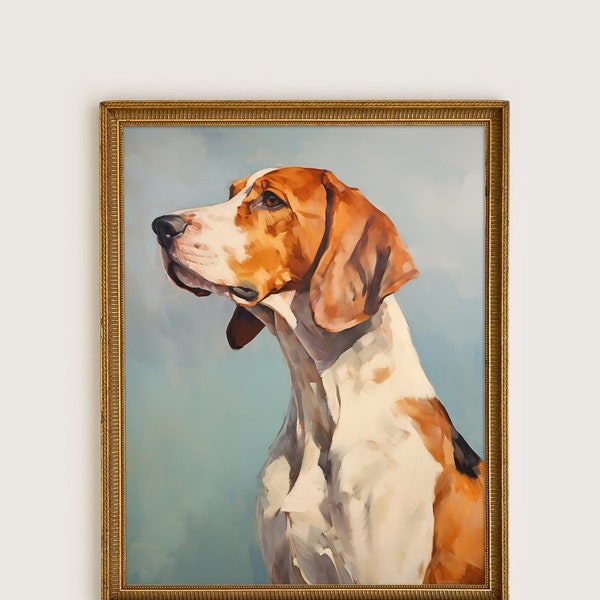 Foxhound Portrait Oil Painting Print, Vintage Hound Dog Wall Art, Dog Portrait, Foxhound Painting, Hunting Dog Art Print, Foxhunting Picture