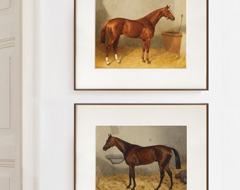 ヴィンテージ馬のプリント2枚セット デジタルダウンロード ウォールアートセット 馬術絵画 印刷可能なアート ダウンロード 馬術ホームデコレーション