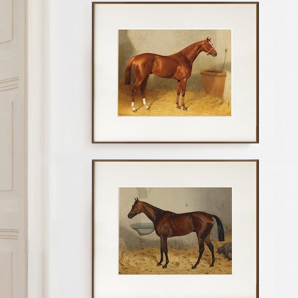 Set of Two Vintage Horse Prints Digital Download Wall Art Set Equestrian Paintings Printable Art Download Equestrian Home Decor