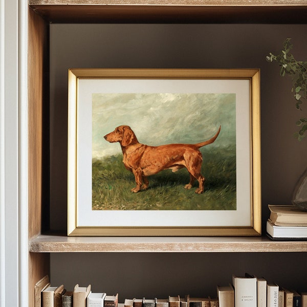 Vintage Dachshund Dog Painting | Doxie Digital Wall Art Download | Animal Wall Art | Antique Dog Art Printable | Gift for Dachshund Lover