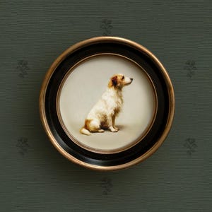 Impresión artística de retrato de Jack Russell Terrier de pelo largo con marco redondo de estilo vintage / Arte de pared de Jack Russell / Arte de perro pequeño para el hogar y la oficina