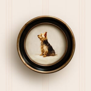 Yorkie Dog Art Print | Vintage Style Round Framed Yorkshire Terrier Painting | Dog Art for Home, Office, Nursery | Gift for Yorkie Lover