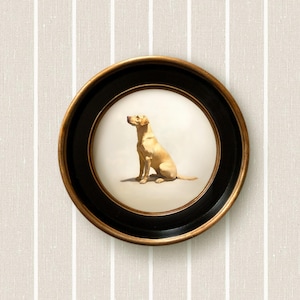 Yellow Lab Dog Art Print | Vintage Style Round Frame | Yellow Labrador Wall Art | Dog Art for Home, Office, Nursery, Boy&#39;s Room Decor