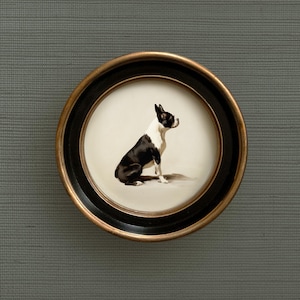 Boston Terrier Dog Art Print | Vintage Style Round Frame | Boston Terrier Wall Art | Dog Art for Home, Office, Nursery, Boy's Room Decor
