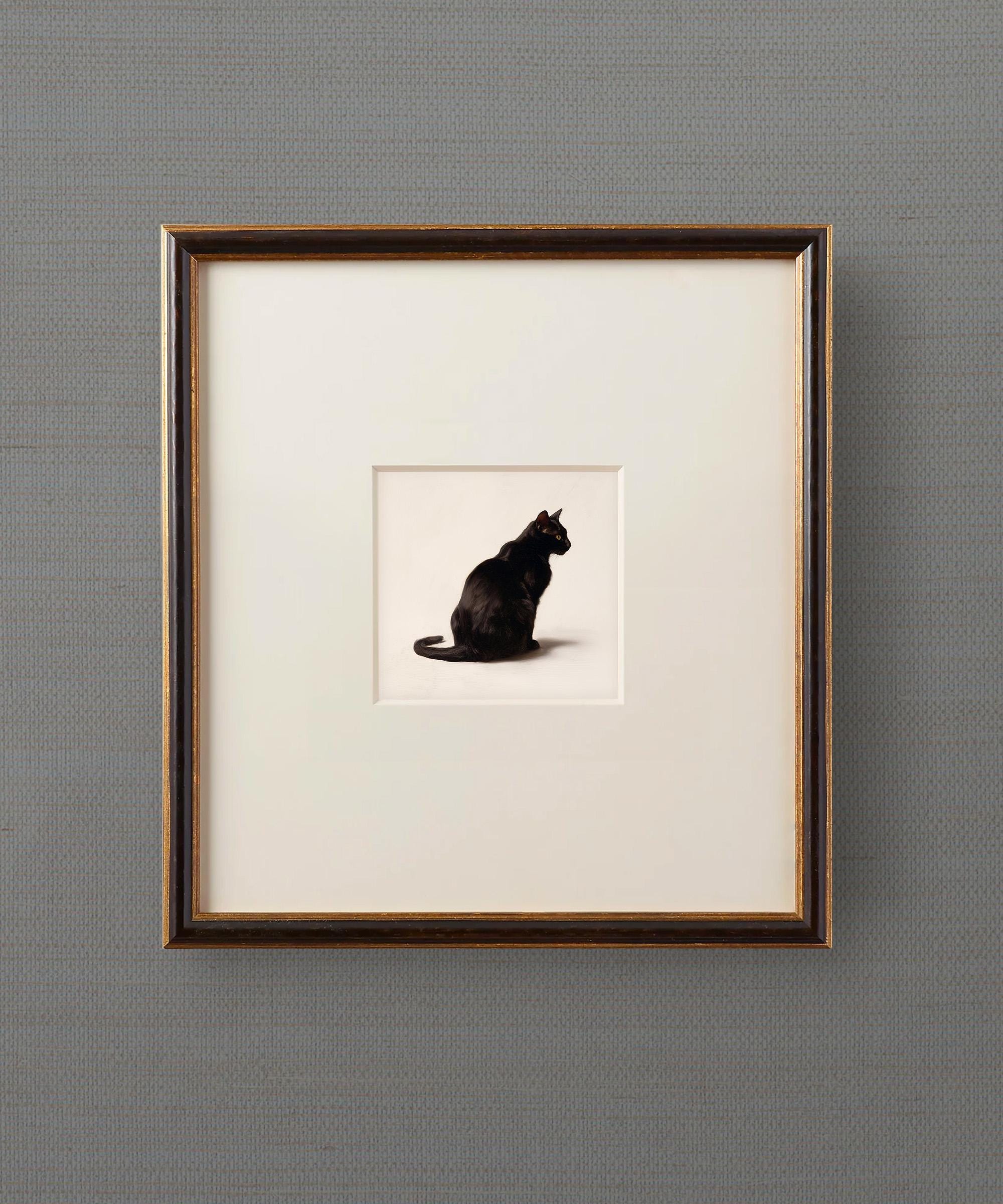 Black Cat Art Print | Vintage Round Framed Cat Painting | Antique Style ...