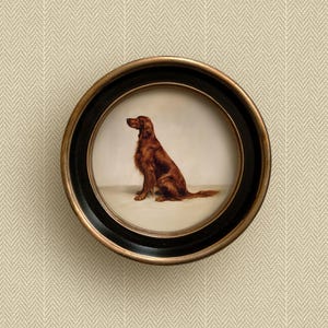 Irish Setter Dog Art Print | Vintage Style Round Frame | Gundog Setter Painting | Hunting Dog Art for Home, Office, Nursery, Boy Room Decor