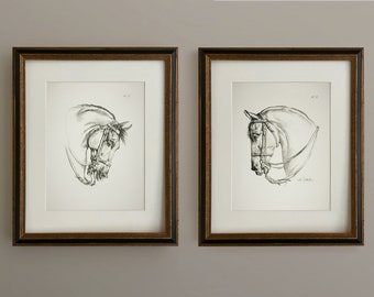 Vintage Prints Wall Art Set Equestrian Drawings Horse Sketch Vintage Printable Digital Download Neutral Black and White Art Print Set
