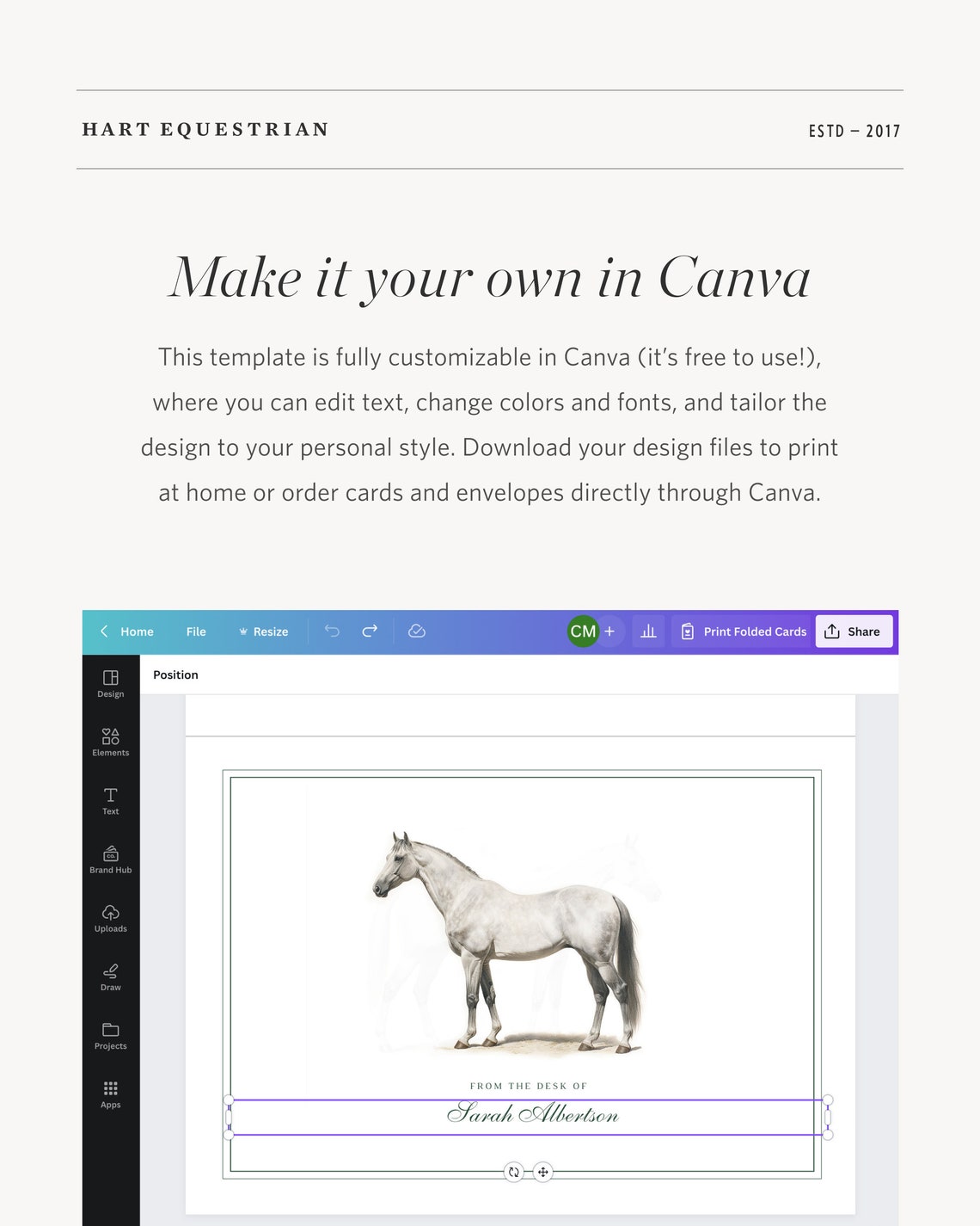 Personalized Horse Card Template | Equestrian Thank You Cards | Vintage ...