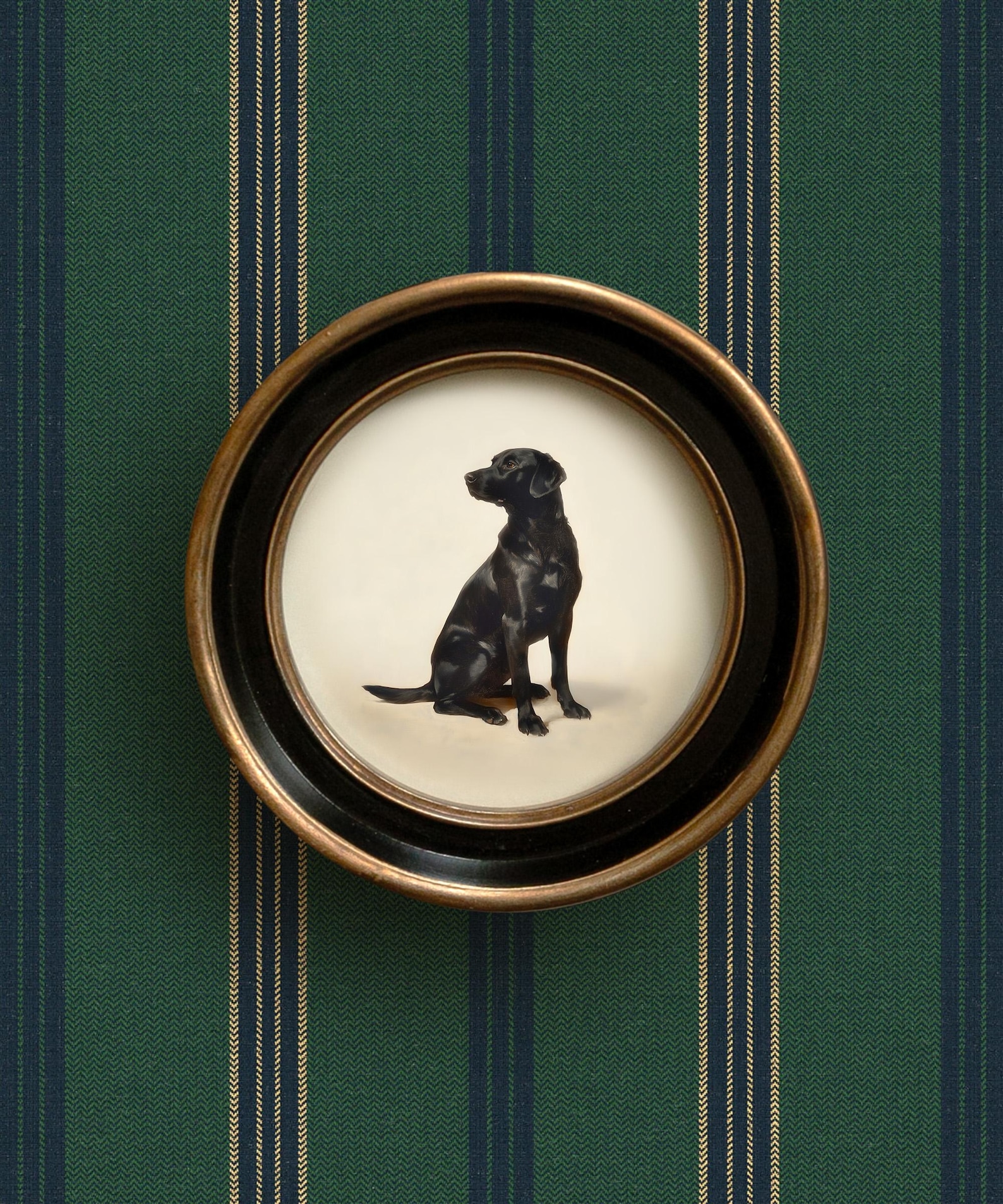 Black Lab Dog Art Print | Vintage Style Round Frame | Black Labrador Wall Artwork | Dog Painting for Home, Office, Nursery, Boy's Room Decor - 5.6" Round Frame