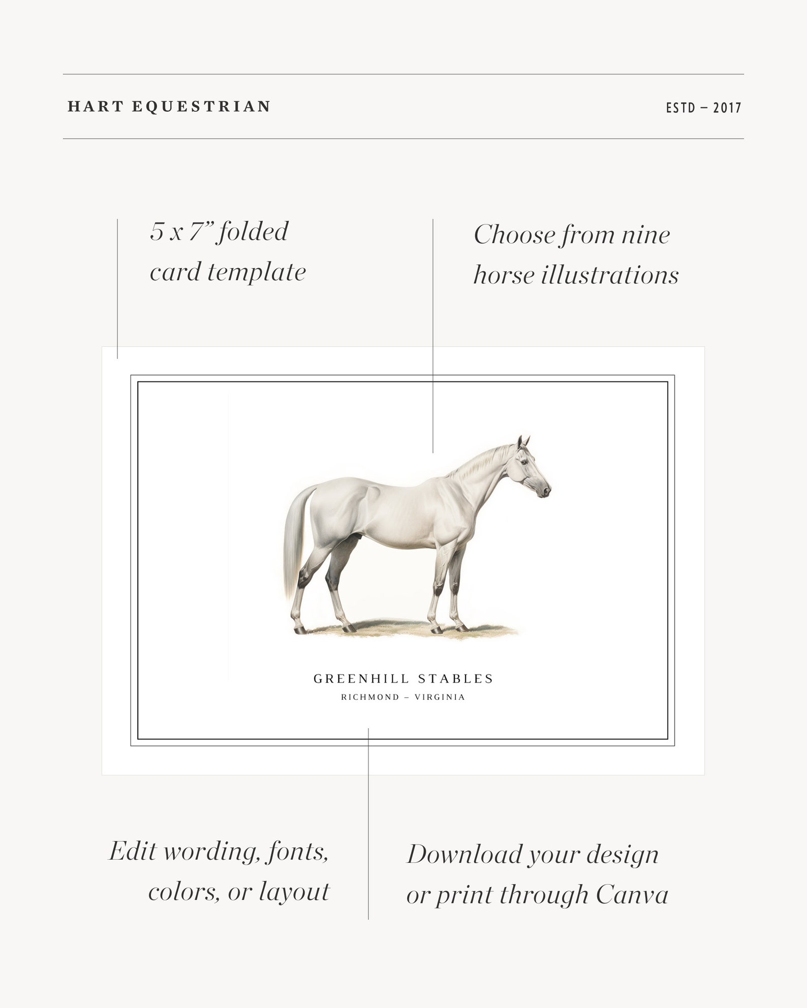 Personalized Horse Card Template | Equestrian Thank You Cards | Vintage ...