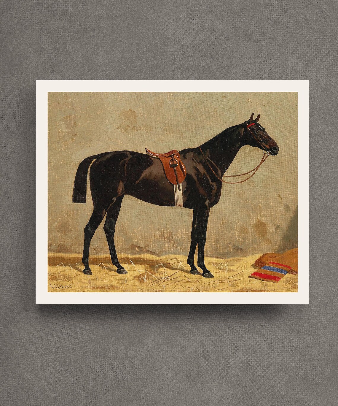 Vintage Black Horse Equestrian Print | Antique Horse Painting by Emil ...