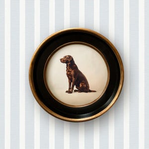 Chocolate Lab Dog Art Print | Vintage Style Round Frame | Chocolate Labrador Wall Art | Dog Art for Home, Office, Nursery, Boy&#39;s Room Decor