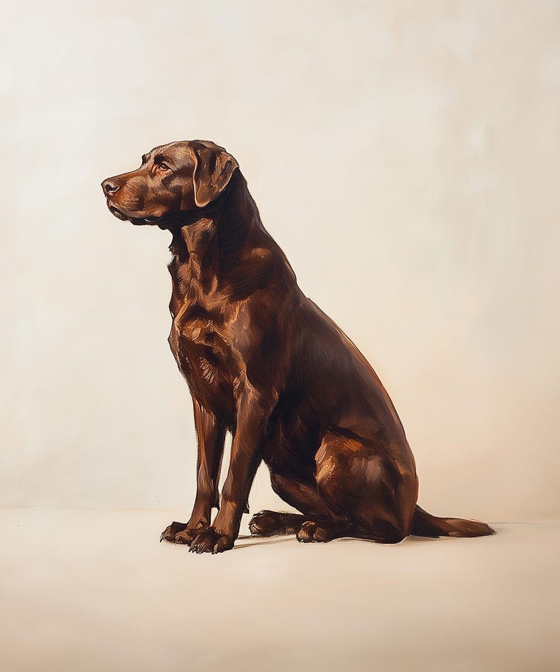 Chocolate Lab Dog Art Print | Vintage Style Round Frame | Chocolate Labrador Wall Art | Dog Art for Home, Office, Nursery, Boy's Room Decor image 3