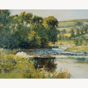 Pintura de paisaje de arte mural grande / Impresión digital de descarga de casa de campo / Decoración de paisaje de campo / Paisaje vintage imprimible imagen 3