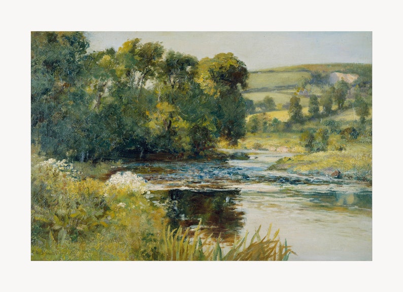 Pintura de paisaje de arte mural grande / Impresión digital de descarga de casa de campo / Decoración de paisaje de campo / Paisaje vintage imprimible imagen 3