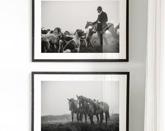 Black & White Equestrian Fox Hunting Prints | Horse Wall Art Decor | Equestrian Print Set | Equestrian Photography | English Country Decor